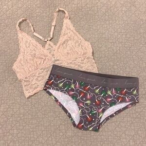 Victoria’s Secret Lounge Bra & Christmas Hipster Bikini Underwear Size L…